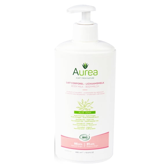 Leche corporal Aurea enriquecida con aloe vera de 400 ml que restaura la flexibilidad