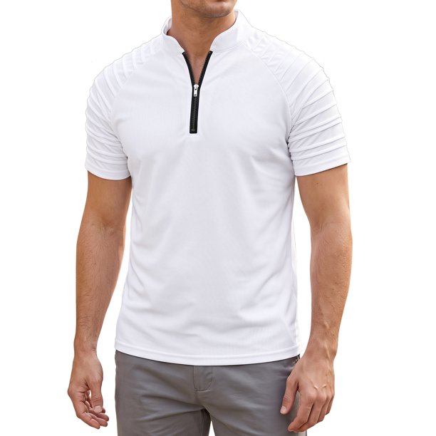 INSPIRE CHIC Camisetas de Manga Raglán con Cremallera y Pliegues para Hombre, Casual y Elásticas, 2XL Blanco