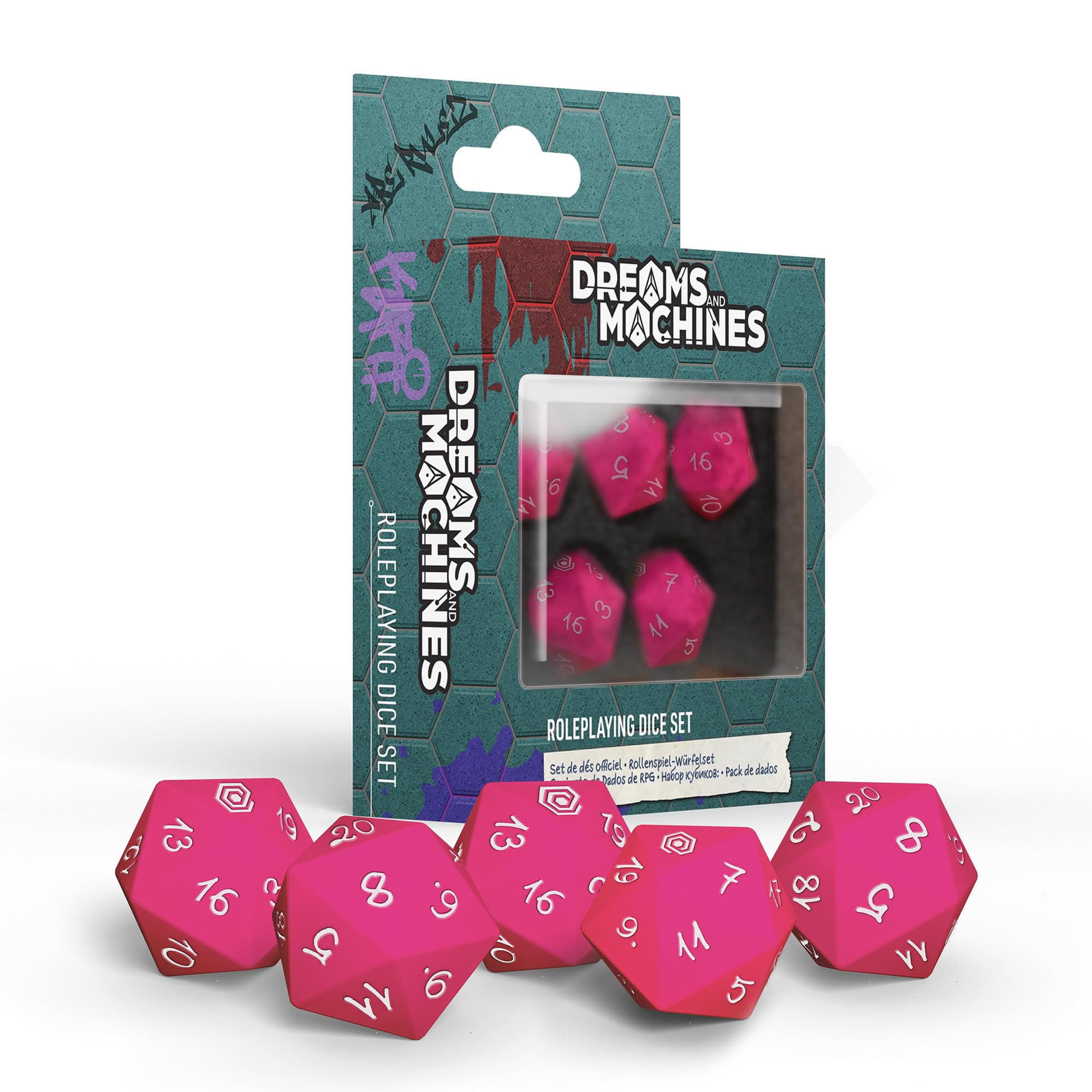 Set De Dados Modiphius Dreams And Machines, 5 X 20, Color Rosa Intenso