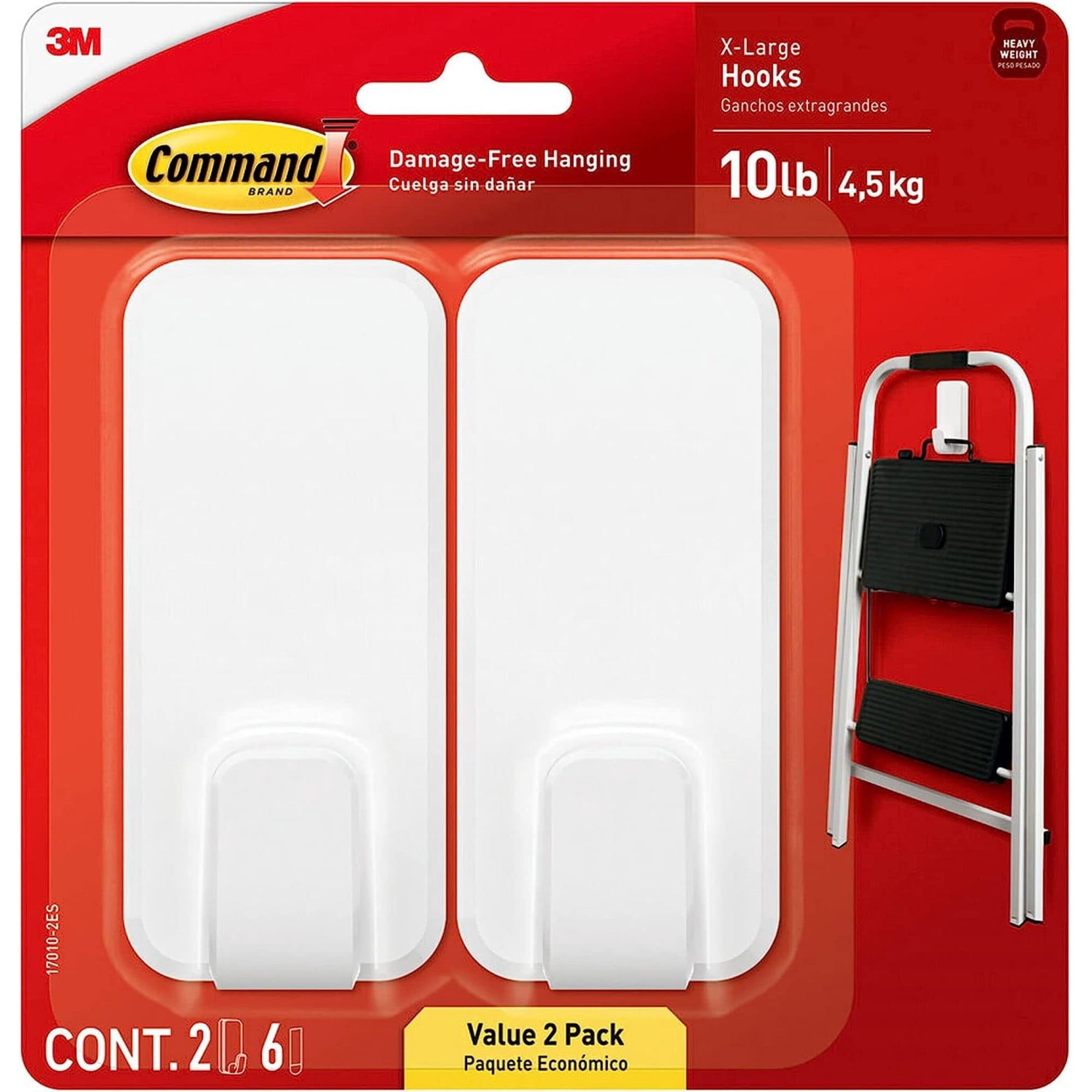 Wall Hook Command Xl, Pesado, 4,5 Kg, Con 2 Ganchos Y 6 Tiras