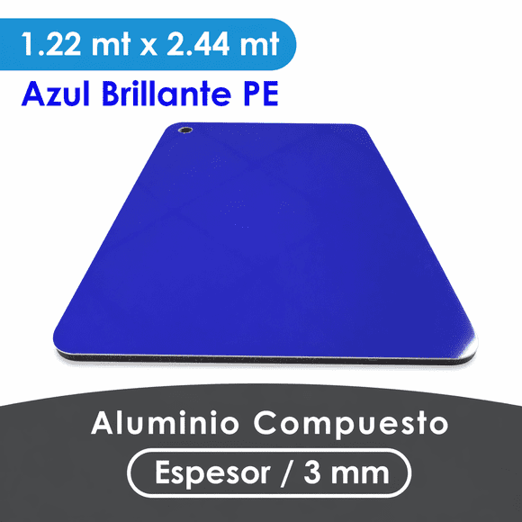 Plancha alumnio compuesto azul brillante 3 mm espesor 1.22x2.44 mts