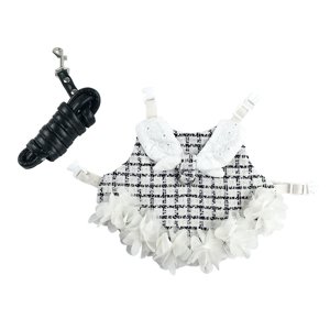 Ioensy - Conjunto De Correa De Arnés De Chaleco De Conejo Ropa Traje De Mascota Suave Animal Pequeño Hurón Negro Blanco S