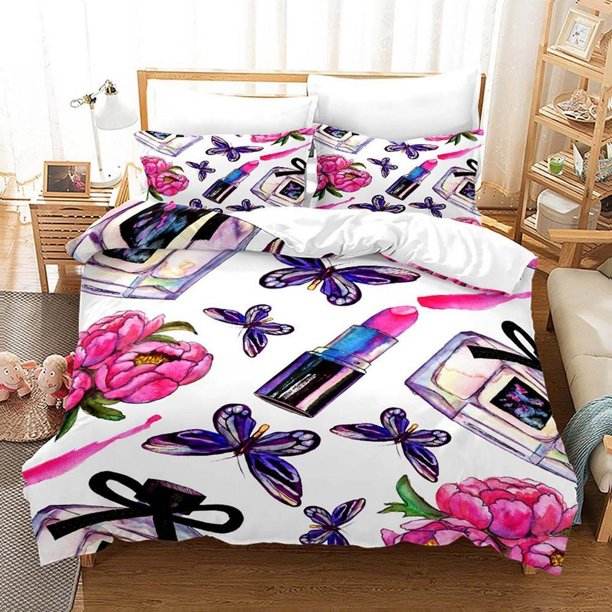 Makeup Highheels Lipstick Quilt Duvet Cover Set Super Bedclothes 3-Piece Bedding Set