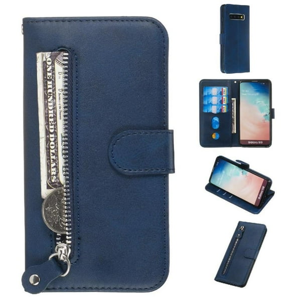 Funda con Cremallera para Samsung Galaxy S10, Carcasa Cartera de Cuero PU con Soporte y Tarjetero