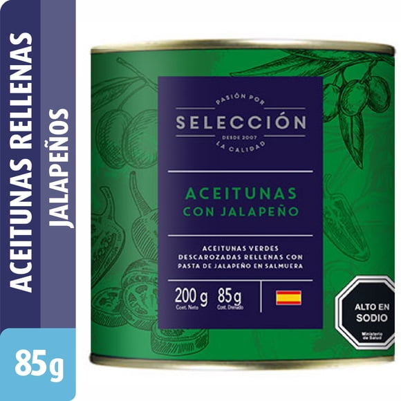 Aceitunas Rellenas con Jalapeño, Drenado 85 g - Neto 200 g