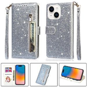 Funda Para Foxdock Elegante Funda Iphone 15 Glitter Con Cremallera-Ideal Para El Uso Diario