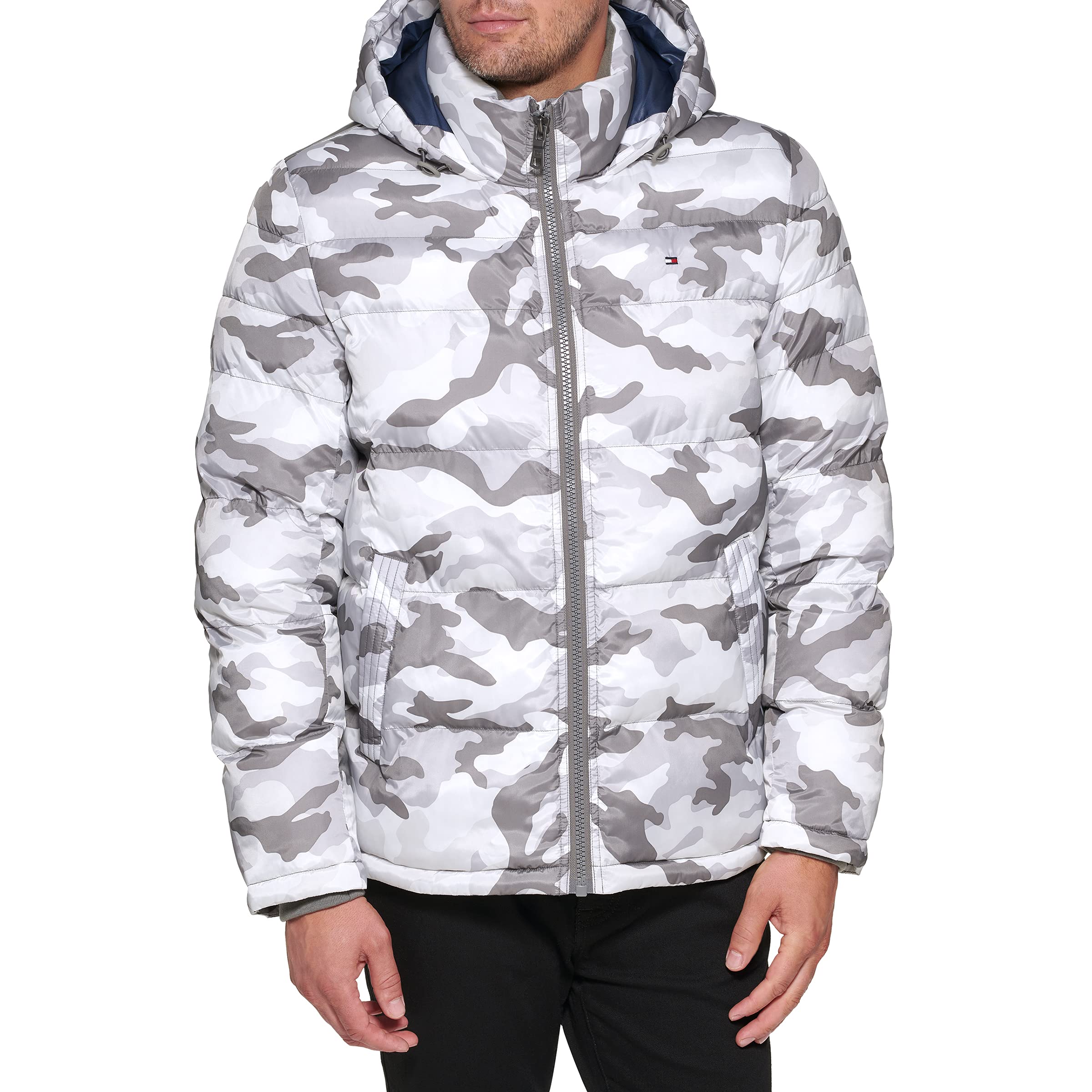 Chaqueta Tommy Hilfiger Para Hombre, Con Capucha, Acolchada, Camuflaje Blanco
