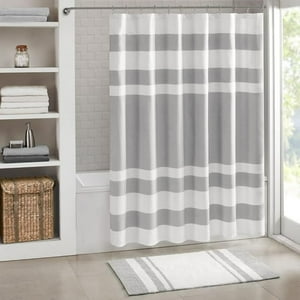 Aura Zeus - Cortina De Baño Tela + Forro + 12 Ganchos Premium 200 X 180 Cm Gris Raya Juego Larga Az