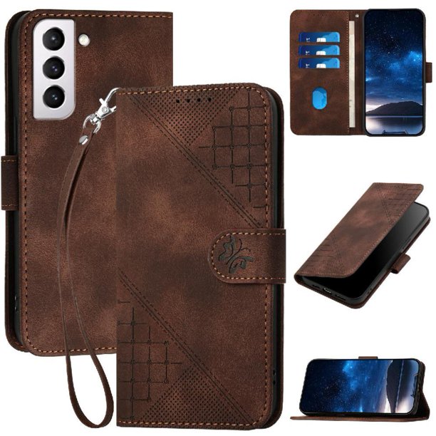 Funda Flip Premium Fibra de Carbono para Samsung Galaxy S21 FE con Soporte y Cierre Marrón