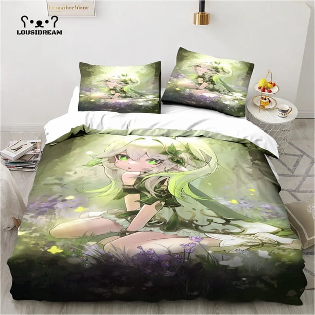 Genshin Impact Nahida Bedding Set,Duvet Cover Comforter Bed Set Quilt Cover Pillowcase, Boys Girls Adults Bed Sheets