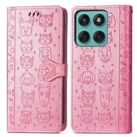 Funda Cartera Foxdock Para Motorola Edge 60 , Flip Pu Con Relieve De Gatos Y Perros, Tarjetero Y Soporte
