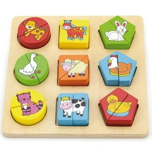 Viga - Juguete Madera Puzzle Formas 9 Animales 18 Pz