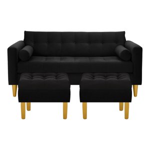 Bodevir - Sofa Retro 3C + 2 Pouf Felpa 01 Negro
