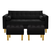 Bodevir - Sofa Retro 3C + 2 Pouf Felpa 01 Negro