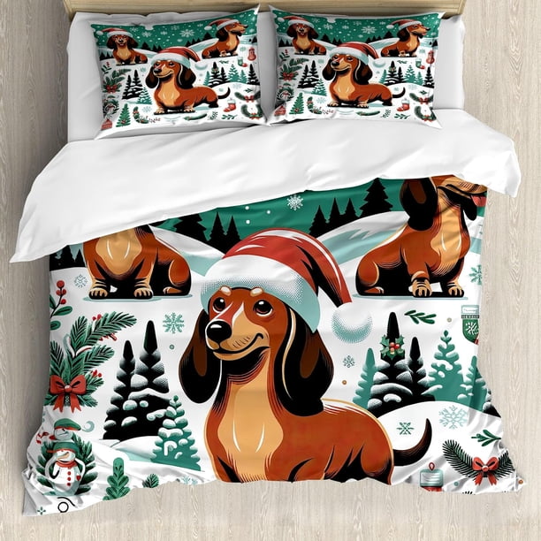 Lunarable Snowflake Duvet Cover Set Winter Theme Christmas Illustration Cold Weather Season Inspired Celebration Decorative