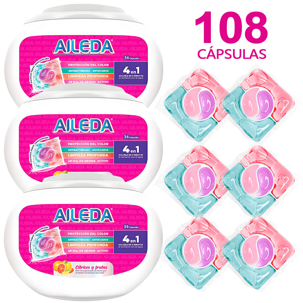Detergente En Cápsulas Aileda 3Caja(Cítricos Y Frutas)En Total 108 Cáps