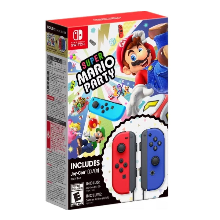 Nintendo Switch - Super Mario Party Digital + Red & Blue Joycon Bundle Nsw