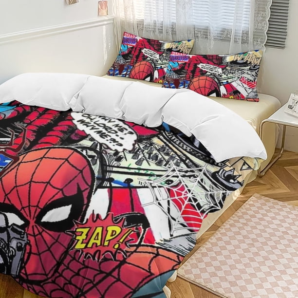 Spider-Man 3-Piece Twin Bed Set - Includes 1 Single Quilt And 2 Pillow Cases Bedding - Fade Resistant Microfiber - Spider