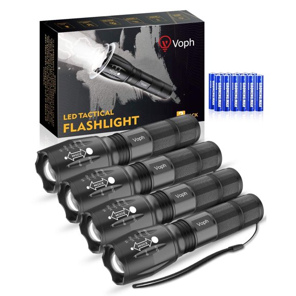 Linterna Voph Flash 2000 lúmenes, paquete de 4 con baterías y funda