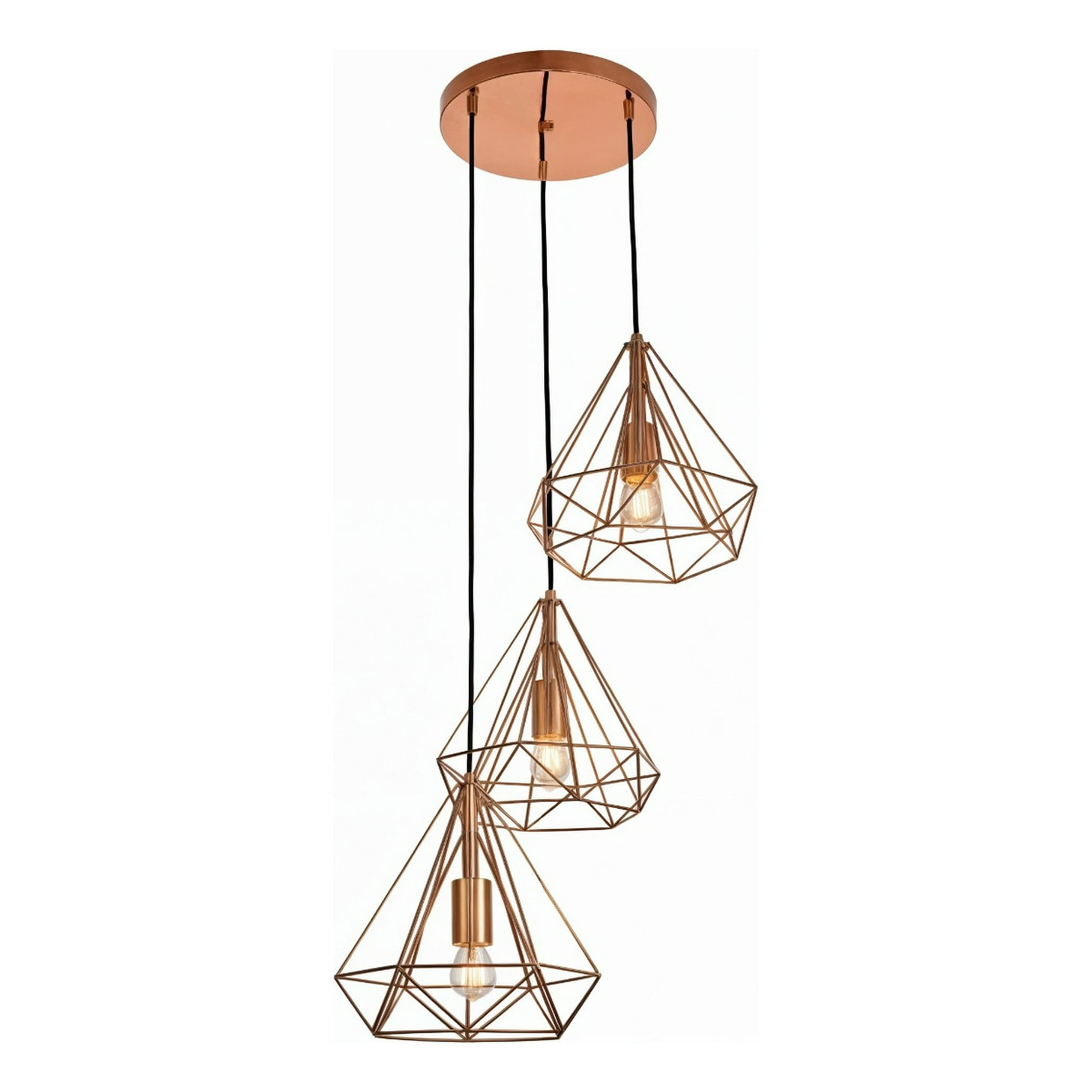 Genérico - Lámpara Colgante Techo Triple Hierro Diamante Cobre 22cm Jhn