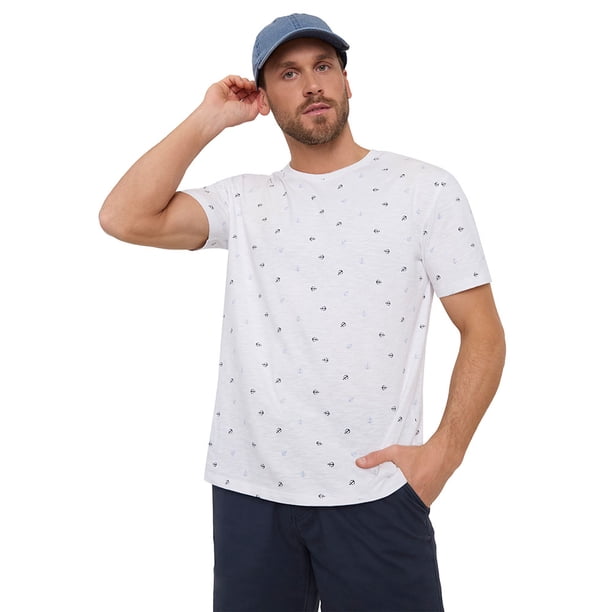 Polera Hombre Miniprint R-Neck Blanco Corona
