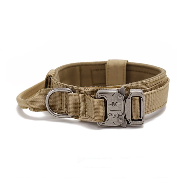 Collar táctico para perros medianos y grandes, resistente, con asa y correa de metal.