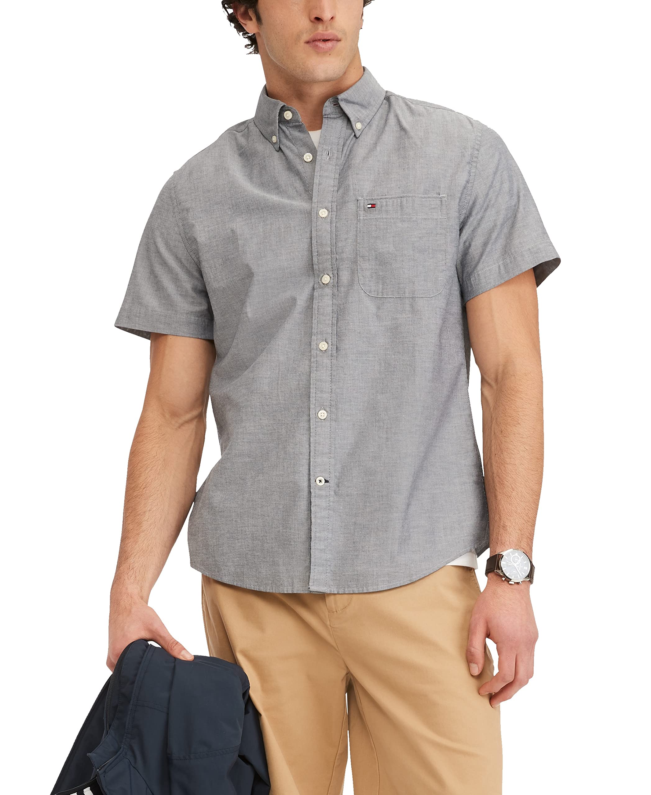 Camisa Tommy Hilfiger Para Hombre, Manga Corta, Casual, Corte Regular
