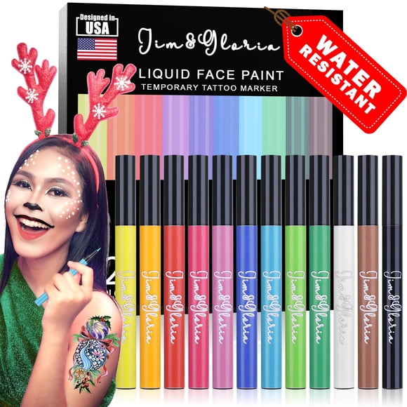Lápiz de tatuaje para pintura facial Jim&Gloria, resistente al agua, lavable
