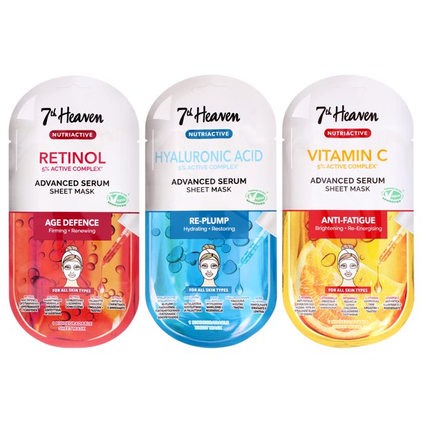 Set de mascarillas para el cuidado de la piel 7th Heaven Nutriactive para mujer, 3 unidades