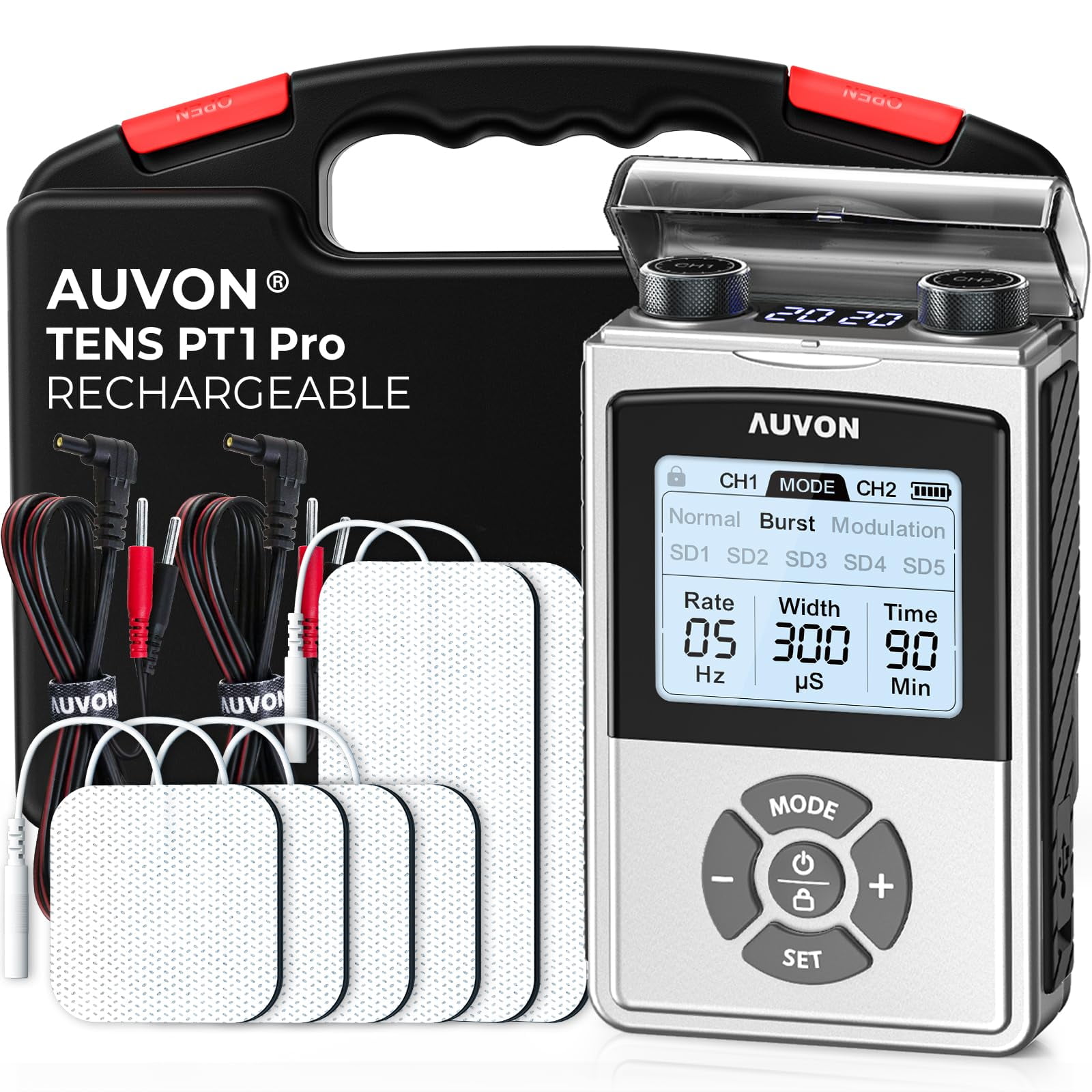 Estimulador Muscular Auvon Recargable Tens Unit Con 600 Mah