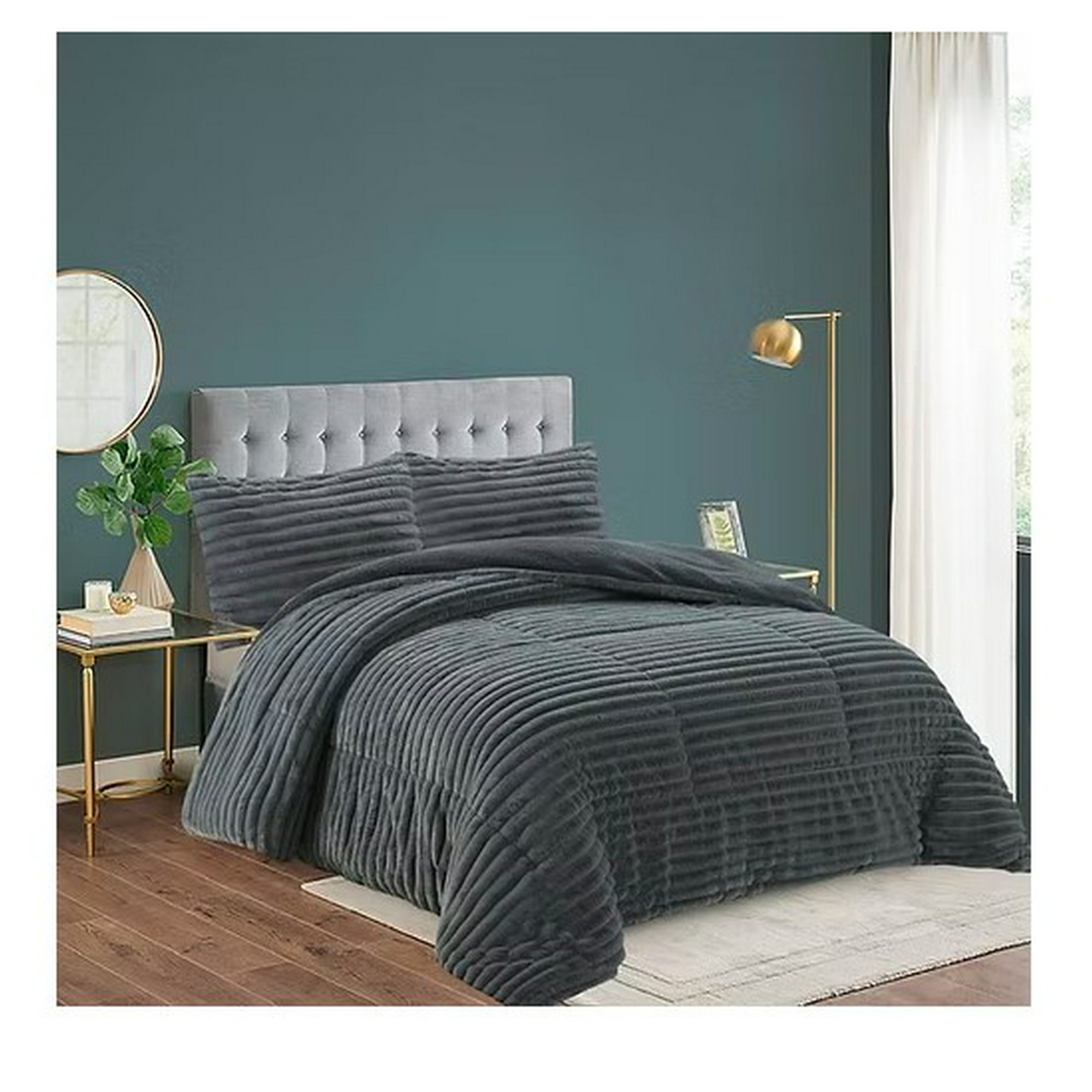 Aladdins Shop - Cobertor De Invierno Texturizado Con Chiporro 2 Plazas Lineas Gris Plomo Gs
