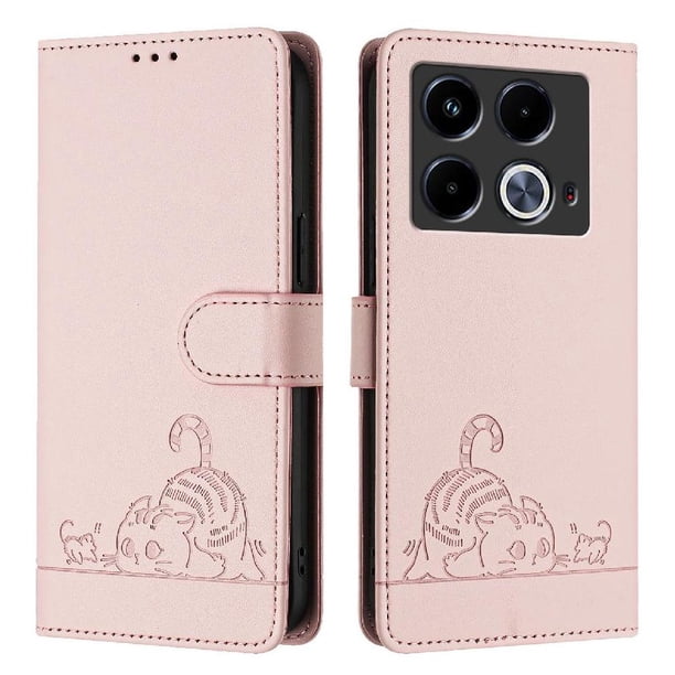 Funda tipo cartera FOXDOCK para infinix Note 40 con soporte, ranuras, RFID, diseño de gato