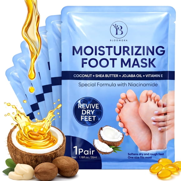 Mascarilla hidratante para pies BLOOMORA pack de 6 pares - Coco y manteca de karité