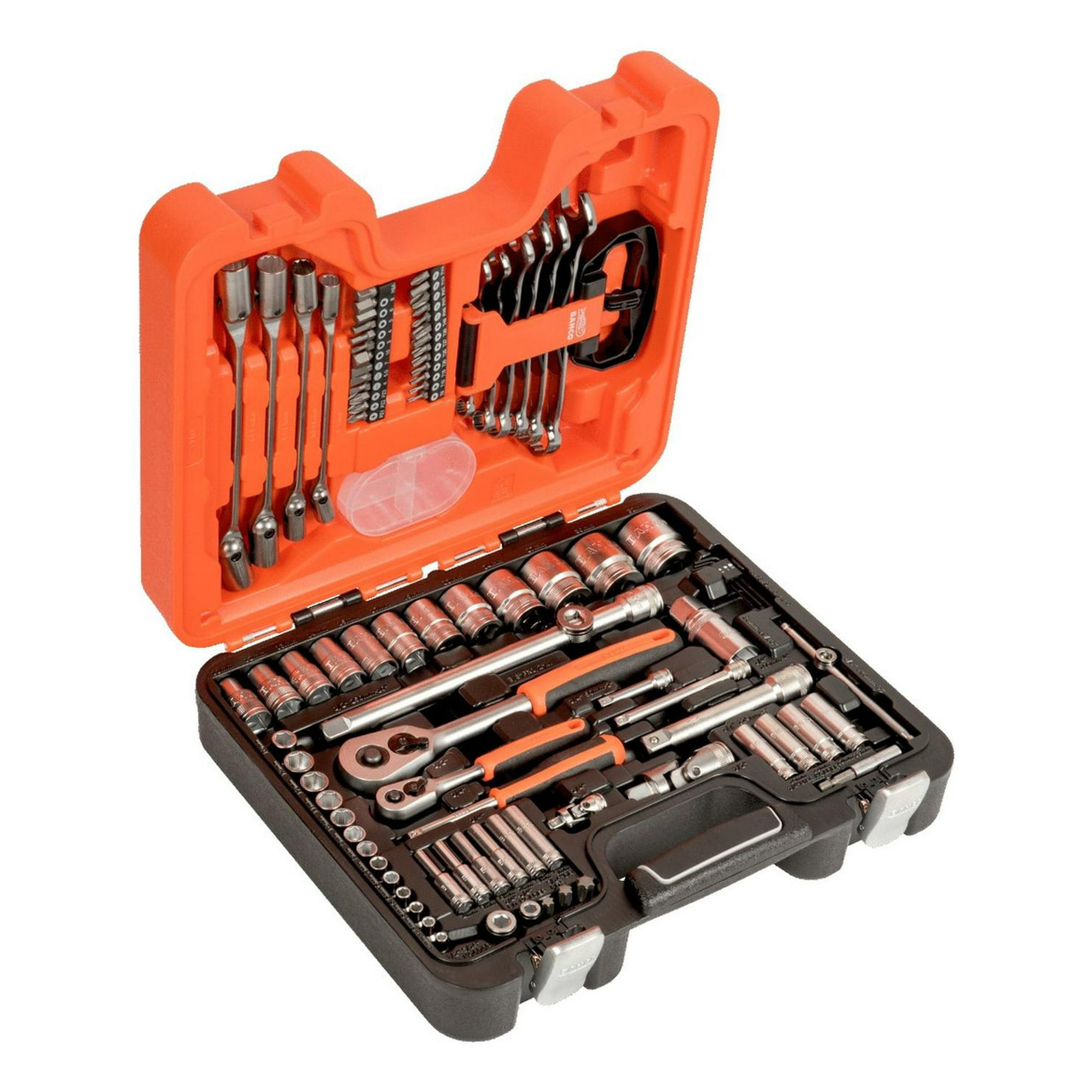 Juego De 91 Herramientas Llaves Y Dados 1/4 Y 1/2 S910 Bahco Naranja