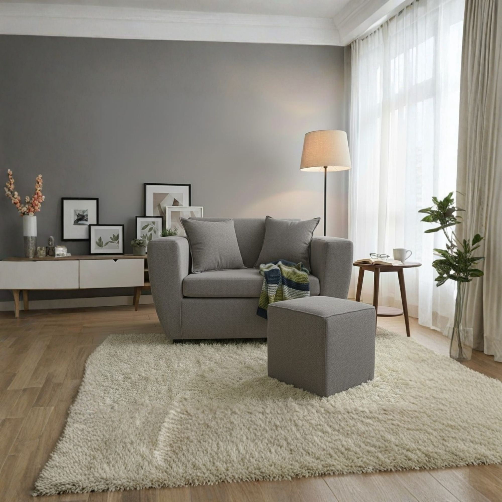 Deco Outlet - Sofa Kansas 2c+1 Pouf Tela Tela Gris