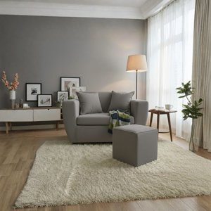 Deco Outlet - Sofa Kansas 2C+1 Pouf Tela Tela Gris