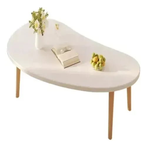 Mesa De Centro Ovalada 76x37x42 Cm Color Blanco