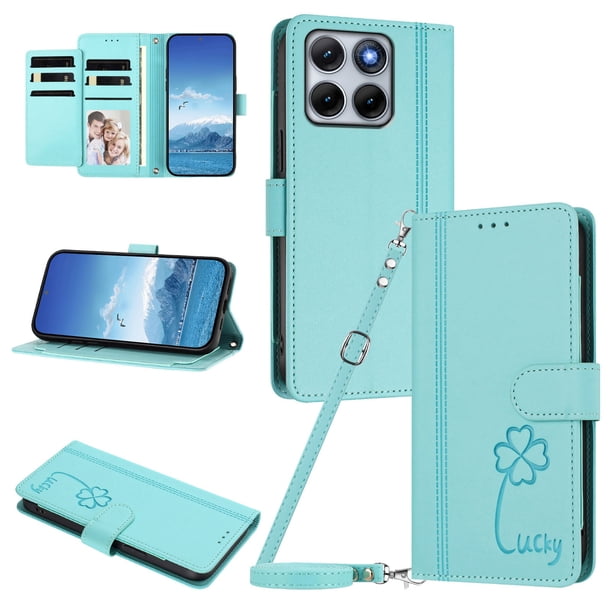 Funda Cartera Trébol para Motorola Edge 70 Fusion con Ranuras Tarjetas y Carga Inalámbrica Verde menta