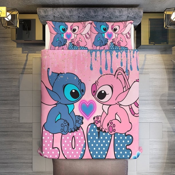 Comforter Set Queen Size Love Stitch Set with 2 Pillowcases for All SeasonsBedding Set 3pcs for Kids Boys Girls Bedroom Decor Bed Sheets