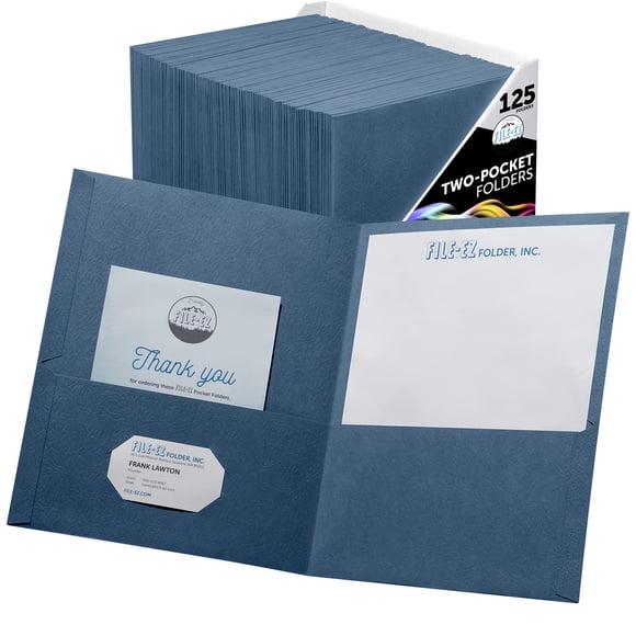 Carpetas con dos bolsillos FILE-EZ de papel texturizado azul oscuro, paquete de 125