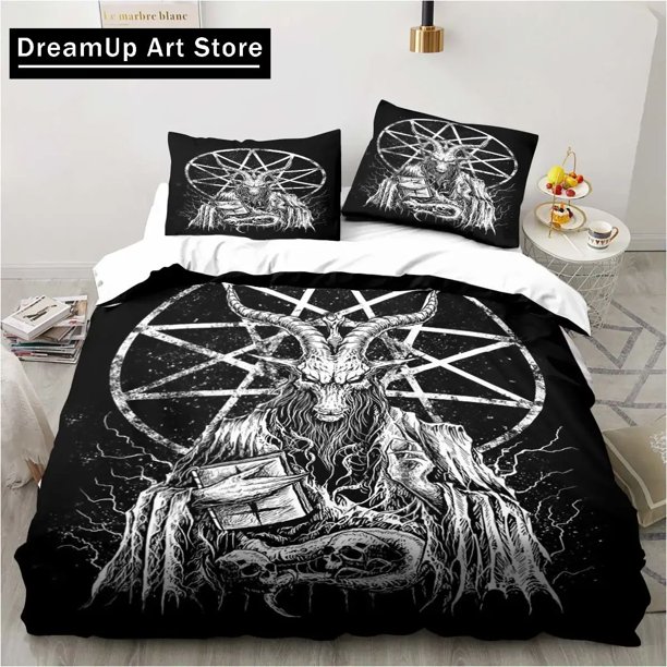 Baphomet Satan Demon Evil Christmas Navidad Bedding Set Boys Girls Duvet Cover Pillowcase Bed Adult