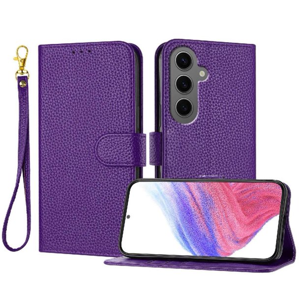 Funda Cartera para Samsung Galaxy S24 FE Tarjetero Soporte Magnético y Correa Morado