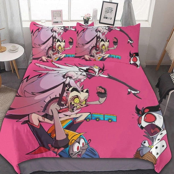 Juego de ropa de cama Helluva Boss de 3 piezas, edredón suave, decoración de dormitorio, GIF