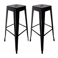 Global Latin Group - Pack 2 Taburete En Acero Ideal Para Bares, Cocina Y Restaurante Negro