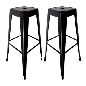 Global Latin Group - Pack 2 Taburete En Acero Ideal Para Bares, Cocina Y Restaurante Negro