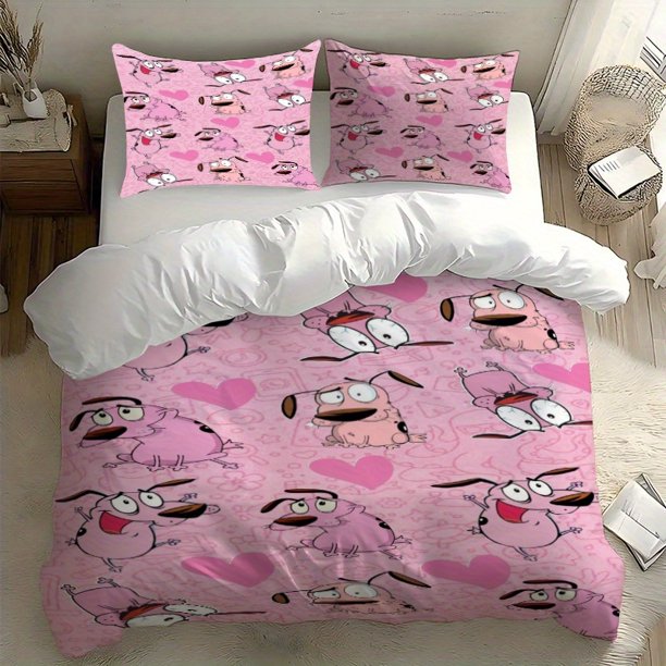 3pcs Shy Puppy Romantic Wallpaper Digital Print Bedding Set