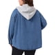 thumbnail image 3 of Chaqueta de Camisa de Mezclilla con Capucha de Bloque de Color para Mujer de Talla Grande de Agnes Orinda, Botonadura Frontal, Manga Larga, Camisa de Jeans con Bolsillos 2X Azul, 3 of 6