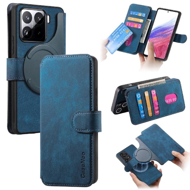 Funda Billetera Magnética para Xiaomi 15 Pro Soporte Tarjetas Desmontable Azul
