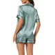 thumbnail image 3 of INSPIRE CHIC Conjunto de pijama de manga corta para mujer con ribete en contraste Vuelta al cole Conjunto de pijama suave con botones y cuello con muesca para primavera verano L Gris Verde, 3 of 6
