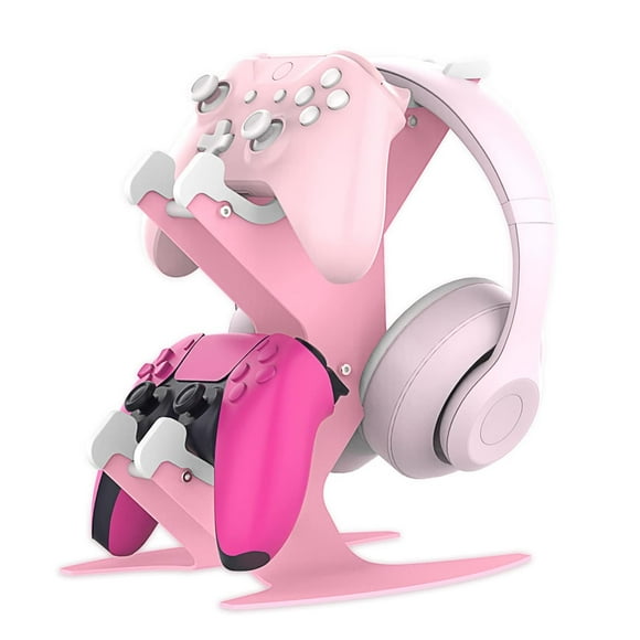 Controller Stand, Gaming Headset Stand Para PS5/PS4/Xbox Series X S/Xbox One/Nintendo Switch/Headset Aluminio Metal Soporte Universal Gamepad Game Controller Accesorios-Rosa